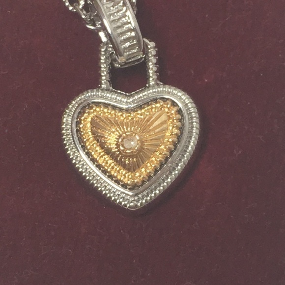 Silver and gold tone with white sapphire heart - Picture 1 of 8